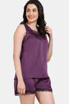 Zivame Paradise Garden Woven Shorts Set - Dark Purple — thumbnail 2